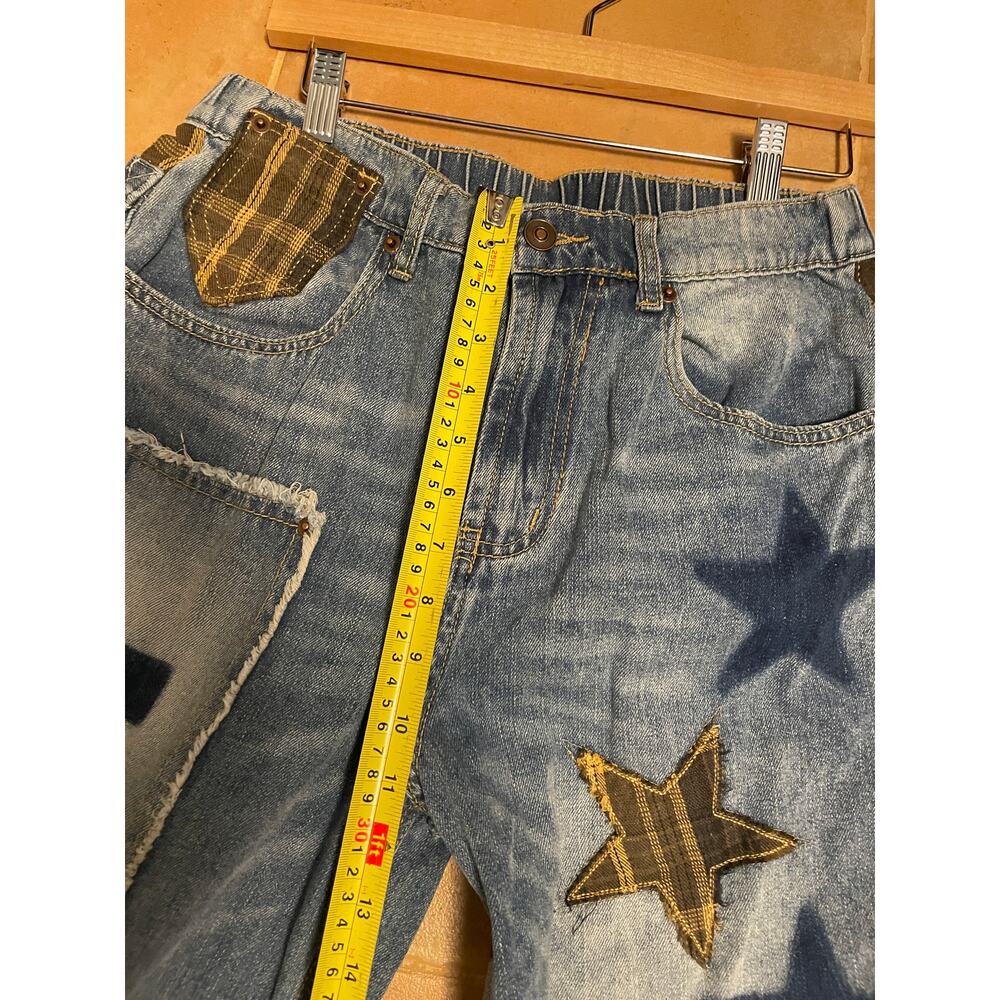 Oli & Hali Love + Stars Buckle Back Wide Leg Baggy Jeans Flare sz L Art-to-Wear - Picture 13 of 15